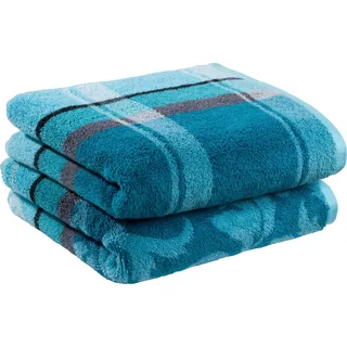 Erwin Müller Duschtuch-Set 2er-Pack Petrol Größe 70x140 cm - Ludwigsburg - 100% Baumwolle - kuschelweich, saugstark, voluminös - praktisch durch beidseitige Schlaufen (weitere Farben)