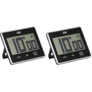 Silit Attimo Kurzzeitwecker digital, 9 x 7 cm, Küchentimer, Countdown, Timer, Eieruhr digital, Kunststoff, schwarz (Packung mit 2)