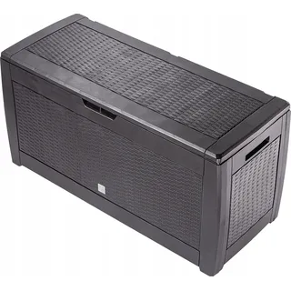 Kadax Gartenkiste, 119x48x60cm Aufbewahrungsbox aus Kunststoff, 310L Gartentruhe für Aufbewahrung von Kissen, Kinderspielzeug und Sitzauflagen (310 L, Dunkelbraun)