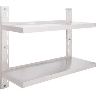 vidaXL Wandregal Mit 2 Ablagen Edelstahl 100/30 Cm , Grau , Metall , 100x70x30 cm , Wohnzimmer, Regale, Wandregale