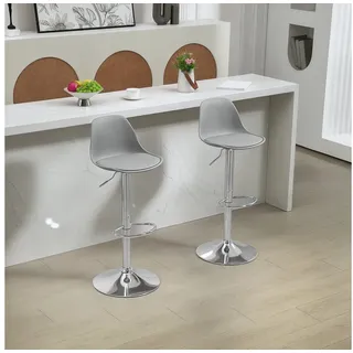 Homcom Barhocker 2er Set, Gepolstert Barstuhl mit Stahlgestell, Lehne, Höhenverstellbar Küchenstühle mit Fußstütze 360° Drehbar Tresenhocker für Küche, Wohnzimmer, Esszimmer Grau