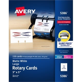 Avery Bedruckbare Rotationskarten mit Sure Feed Technologie, 7,6 x 12,7 cm, weiß, 150 Blankokarten für Laser- oder Tintenstrahldrucker (05386)