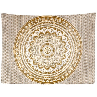 Ulticool - Wandteppich Tapestry Dekoration Wohnung - Mandala Gold Böhmischer Hippie - 200 x 150 cm groß - Wandtuch Wandbehänge - Accessoires für Schlafzimmer Wohnzimmer Kinderzimmer