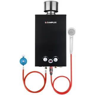 Camplux BW264BC-DE Gasdurchlauferhitzer 10L 50mbar mit Edelstahl Regendeckel Propan/Butan Gas für Campingdusche, Wohnmobilausflug, Waschpferd