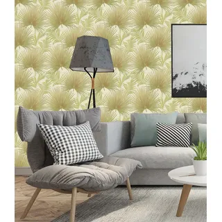 BUVU tapete 53x1000cm beige, Weiß, Blumentapete, Floral Blätter Design Optik Modern Vinyl