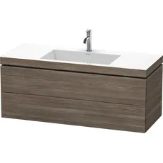 Duravit L-Cube Möbelwaschtisch c-bonded mit Unterbau wandhängend, 120x48 cm, 2 Schubkästen, ohne Überlauf, 1 Hahnloch, Farbe: Pine Terra Dekor