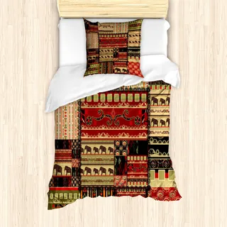 ABAKUHAUS afrikanisch Mantele, Patchwork Stil Asiatische, Milbensicher Allergiker geeignet mit Kissenbezügen, 135 cm x 200 cm - 80 x 80 cm, Rot Grün Schwarz