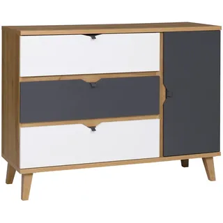 Kombinierte Kommode LARNAKA - goldene Eiche / weiß / Graphit - Weiß, Grau