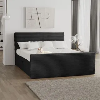 kaiser möbel Boxspringbett mit bettkasten und topper 120x200 TRENTO stoff Plüsch Cord Schwarz H3-Bonell - Schwarz