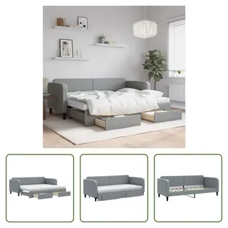 The Living Store Tagesbett Ausziehbar mit Schubladen Hellgrau 80x200 cm Stoff - Grau