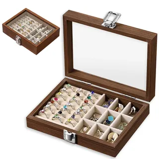 FZYCOM Ring Aufbewahrungsbox Holz, Schmuckkästchen Ohrringe, Schmuckaufbewahrung Ketten, Schmuckschatulle, Schmuckbox, Schmuckkasten Damen, Jewellery Box für Ringe Ohrringe Halskette