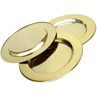 3 Stück Gold Platzteller elegantes Serviceteller Hochwertiges Edelstahlteller Ø 33 cm Dekoteller & Tischset in Hochglanz Runde Servierplatte für Hochzeiten, Weihnachten, Partys & Familienfeiern