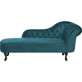 BELIANI Chaiselongue Rechtsseitig Blaugrün Samtstoff Holzfüße Glamourös - Blau, Braun