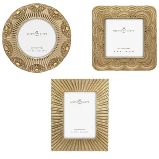 GIFTY GIFTY Classic 1920er Mini Frame Set/Set von 3/6,3 x 6,3 cm & 6,3 x 8,9 cm | für Tischdisplay | Perfekt für Heimdekoration, Hochzeit, Abschlussfeier oder Meilenstein-Fotos (Gold)