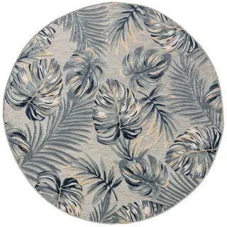 benuta Outdoorteppich Flora Multicolor ø 200 cm rund , Creme, Blau , Kunststoff , Floral , Rund , 200x200 cm , Oeko-Tex® Standard 100, Made in Turkey , wasserabweisend , Teppiche und Böden, Teppiche, Outdoorteppiche