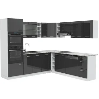 Vicco Winkelküche L-Form 237 x 247 cm Anthrazit Hochglanz/Weiß