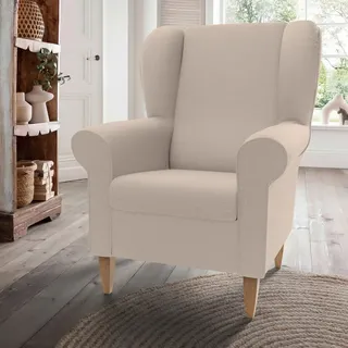 Livetastic Ohrensessel , Beige , Holz , Buche , Uni , 80x102x86 cm , Stoffauswahl , Wohnzimmer, Sessel, Polstersessel