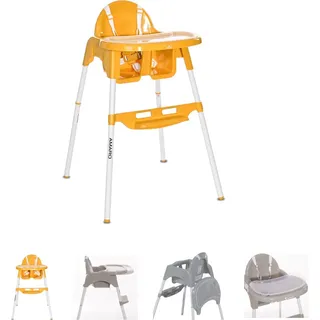 Lorelli Kinderhochstuhl Amaro Doppel-Esstisch, Bechervertiefung, Fußablage, Gurt gelb - Gelb