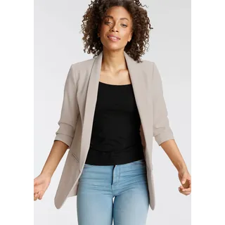 Kurzblazer ONLY "ONLELLA – Femininer Blazer mit 3/4-Ärmeln und Raffung", Damen, Gr. 46, beige (oxford tan), Web, Obermaterial: 95% Polyester, 5% Elasthan. Futter: 100% Polyester, unifarben, V-Ausschnitt, Blazer Kurzblazer, regular fit, casual, Web, Kunstfaser, V-Ausschnitt
