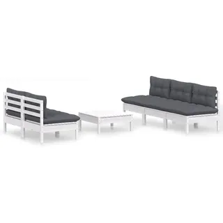 vidaXL 6-tlg. Garten-Lounge-Set mit Anthrazit Kissen Kiefernholz - Weiß