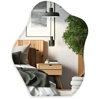 Muzilife Asymmetrischer Spiegel zum Aufhängen, Großer Rahmenloser Wandspiegel mit 58x70cm MDF-Rückwand, Unregelmäßiger Tischspiegel für Wohnzimmer Schlafzimmer Bad Flur Eingang