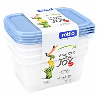 Rotho DOMINO Gefrierdosen, blau, Frischhaltedose mit Deckel, 1 Set = 4 x 0,75 Liter