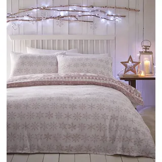 Portfolio Scandi Biber-Bettwäsche-Set, weihnachtliches Wendebettwäsche-Set, Rosa, King Size