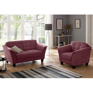 Sessel HOME AFFAIRE "Trondheim", lila (chianti), B:104cm H:89cm T:90cm, Flachgewebe (100% Polyester);Luxus-Microfaser (90% Polyester, 10% Polyamid);Struktur fein (100% Polyester), Sessel, Sessel, mit Federkern, Knopfheftung im Rücken, Füße Buche