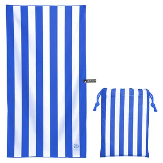 PEAQUE Mikrofaser Handtuch mit Tasche - gestreiftes Strandhandtuch, Reisehandtuch, Microfaser Handtücher, leicht, schnelltrocknend, dünn - Royalblau/Weiß, 160x80 cm