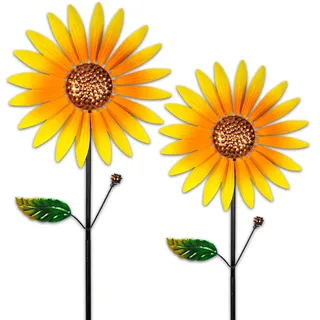 pearlstar Sonnenblume Windrad Metall, 2er-Pack Windspiel Garten Mit Metallpfahl, 94cmx25cm Windspinner Gartendeko Für Draußen Balkon Terrasse Rasen
