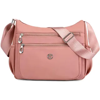 SODOLLEE Umhängetasche Damen Lässig Schultertasche Leichtgewicht Frauen Crossbody Bag Mehrere Taschen Nylon Messenger Bag für Reisen Einkaufen Täglicher Gebrauch Rosa E-3AY Pink