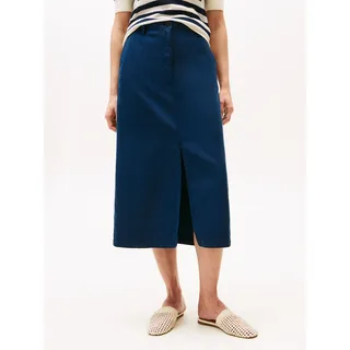 Webrock TOMMY HILFIGER "CO TENCEL MIDI SKIRT", Damen, Gr. 38, blau (schwarz night navy), Web, Obermaterial: 63% Lyocell, 37% Baumwolle, unifarben, straight fit wadenlang, Röcke Webrock, mit Schlitz
