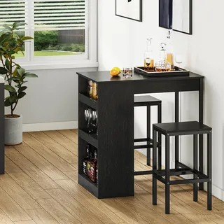 YITAHOME Bartisch mit Barhocker Set, Bartisch 3 Teilig, Esstisch mit 2 Hocker 3 Ablagen, Barhocker mit Metallrahmen, Essgruppe für 2 Personen, Frühstückstisch Möbelsets für Zuhause, Küche (Schwarz)