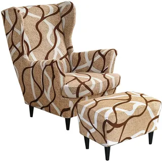 AQIGR 2 Teilig Ohrensessel Überzug Mit Ottomane Schonbezug Stretch Sessel Überwürfe Ohrensesselbezüge Bezug Sesselhusse Tiger Stuhlbezug (Color : #20)