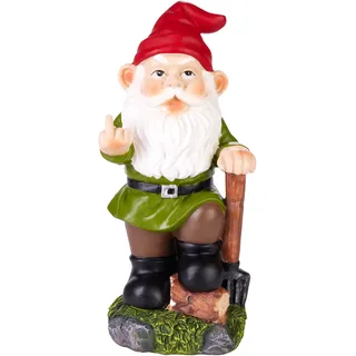 BRUBAKER Gartenzwerg Mittelfinger - Frecher Zwerg mit Heugabel - Gartenfigur Bauer Lustig - Dekoration Wetterfest für Garten Campingplatz - Gartendeko für außen - 24 cm groß