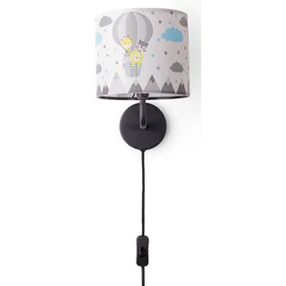 Paco Home Wandleuchte »Cosmo 343«, 1 flammig, Leuchtmittel E14   ohne Leuchtmittel, Lampe Kinderzimmer Stecker âˆ...18cm Heißluftballon Tiere Kabel 3m E14, schwarz