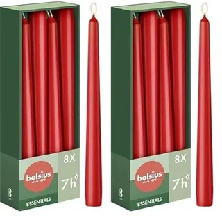 Bolsius Glatte Spitzkerzen - Rot - Set 8 Stück im Karton - Dekorative Haushaltkerzen - Brenndauer 7 Stunden - Unparfümierte - Natürliches Pflanzenwachts - Ohne Palmöl - 24,5 cm - Muttertag