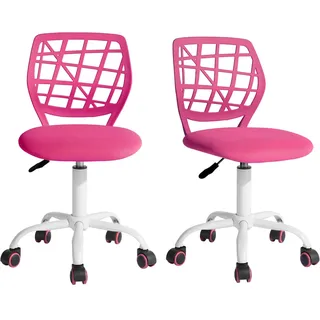 FurnitureR FR Carnation Schreibtischstuhl, Bürostuhl, Stoffsitz, ergonomischer Arbeitsstuhl, ohne Armlehne, höhenverstellbar, Drehstuhl, 2er-Set, Rosa, I, Textil Metall, Rose, 40x38.5x87cm