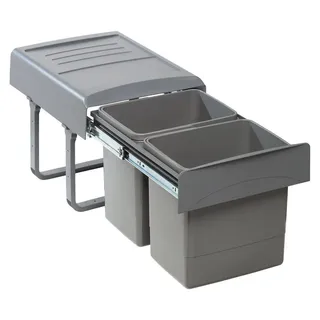 Ekotech Abfallsammler 2x15L Einbau Mülleimer grau Mülltrennsystem Küchenschrank - Grau
