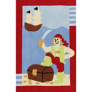 Kinderteppich , Blau, Multicolor, Rot , Textil , Pirat , rechteckig , 110x170 cm , Textiles Vertrauen - Oeko-Tex® , für Fußbodenheizung geeignet , Teppiche und Böden, Teppiche, Kinderteppiche