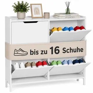 Relaxdays Schuhkipper 100 x 90 x 19 cm 4 Fächer / weiß