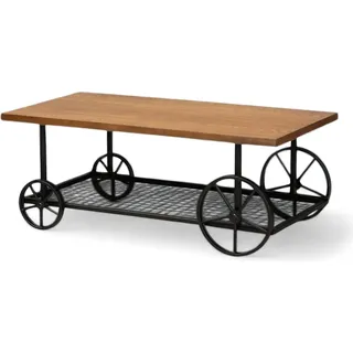 Funktionaler Couchtisch mit praktischem Regal und auffälligen schwarzen Rollen - Braun