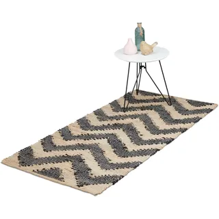 Relaxdays Zick-Zack Teppichläufer 70 x 140 cm Beige/Schwarz