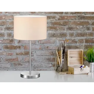 Große Designklassiker LED Tischlampe mit Stoffschirm Weiß, Nachttischlampe - Weiß, Silber