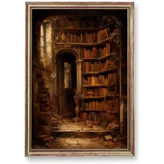 GADZRTIL Leinwandbild, Bibliothek, 40,6 x 61 cm, Kunstdruck, viktorianische Vintage-Wanddekoration, stimmungsvolles Schloss-Poster für Wohnzimmer
