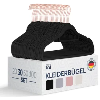 Blumtal Kleiderbügel 30 Stück ohne Clips - Kleiderbügel Samt 360° drehbar und belastbar - Ultra platzsparend und rutschfest - Hangers - Samtbügel Rosegold/Schwarz