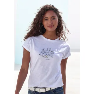 T-Shirt VIVANCE "mit goldenfarben schimmerndem Folienprint", Damen, Gr. 40/42, weiß (weiß bedruckt), Jersey, Obermaterial: 100% Baumwolle, bedruckt, metallic, bequem normal, Rundhals, mit Aufschlag Aufschlag, Shirts T-Shirt, aus luftiger Baumwoll-Qualität, Topseller
