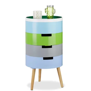 Relaxdays, farbig Kommode rund, 4 Fächer, Tablett-Deckel, skandinavisches Design, Dekotisch HxBxT: 72 x 39 x 39 cm, Holz, Standard