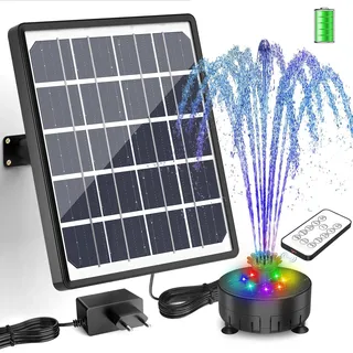 SUJFEE 8W Buntes LED Solar Springbrunnen für Außen, Solarbrunnen mit Akku