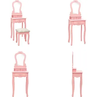 vidaXL Schminktisch Set mit Hocker Rosa 50x59x136 cm Paulownia Holz - Schminktisch - Schminktische - Schminktisch-Set - Schminktisch-Sets - Rosa